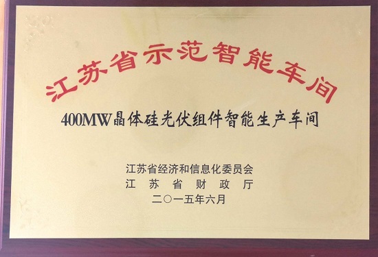 2015年江蘇省示范智能車間-400MW晶體硅光伏組件智能生產(chǎn)車間