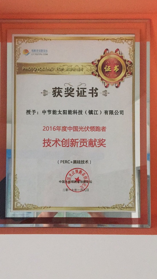 2016年度中國光伏領(lǐng)跑者技術(shù)創(chuàng)新貢獻(xiàn)獎(jiǎng)