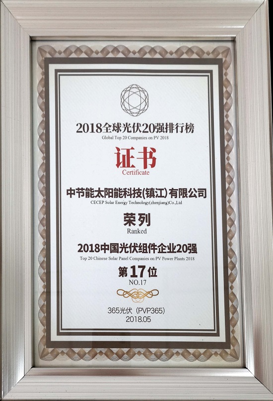 2018年中國(guó)光伏組件企業(yè)20強(qiáng)-第17位