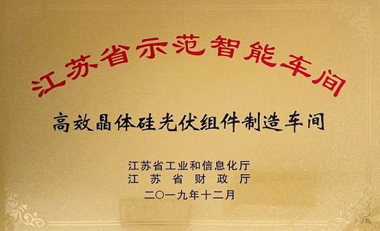2020年獲得江蘇省示范智能車(chē)間-高效晶體硅光伏組件制造車(chē)間